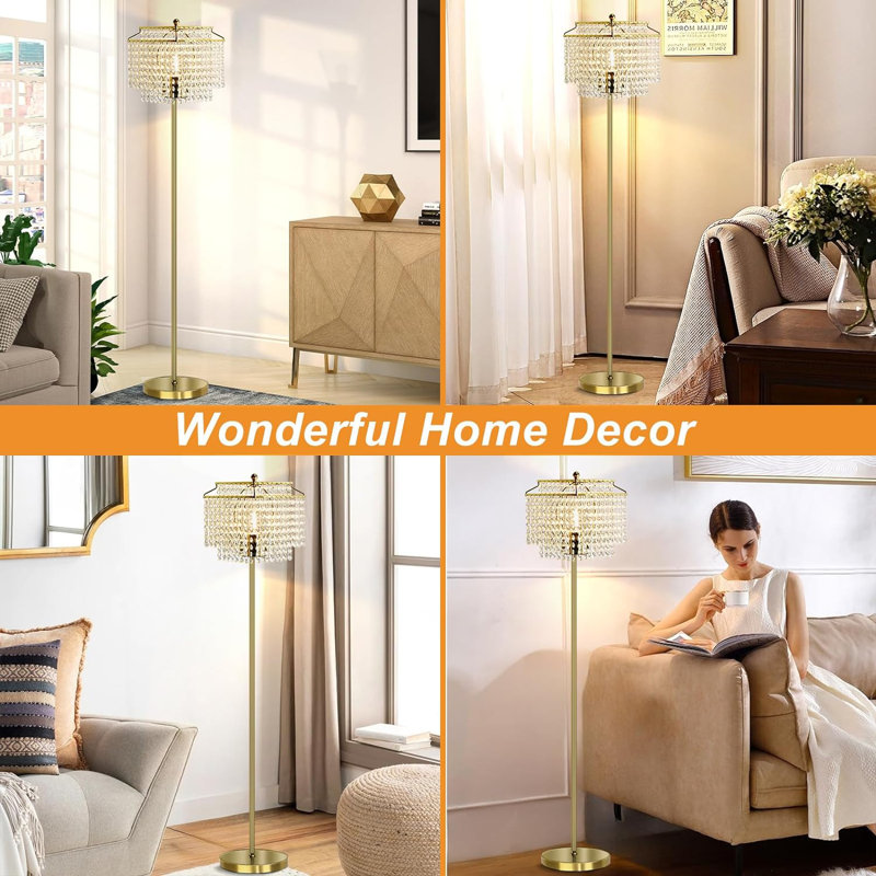 64.2'' Chrome LED Novelty Floor Lamp with USB, Gold, Brushed Gold