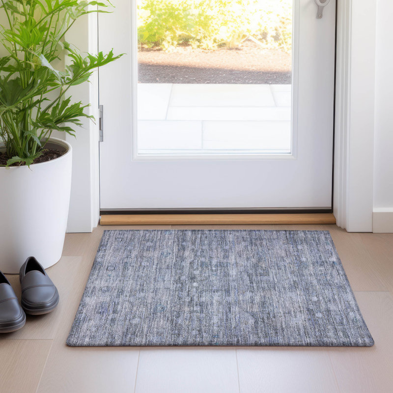 Machine Washable Indoor/Outdoor Xhevrie Blue Rug, Rectangle 1'8" x 2'6"