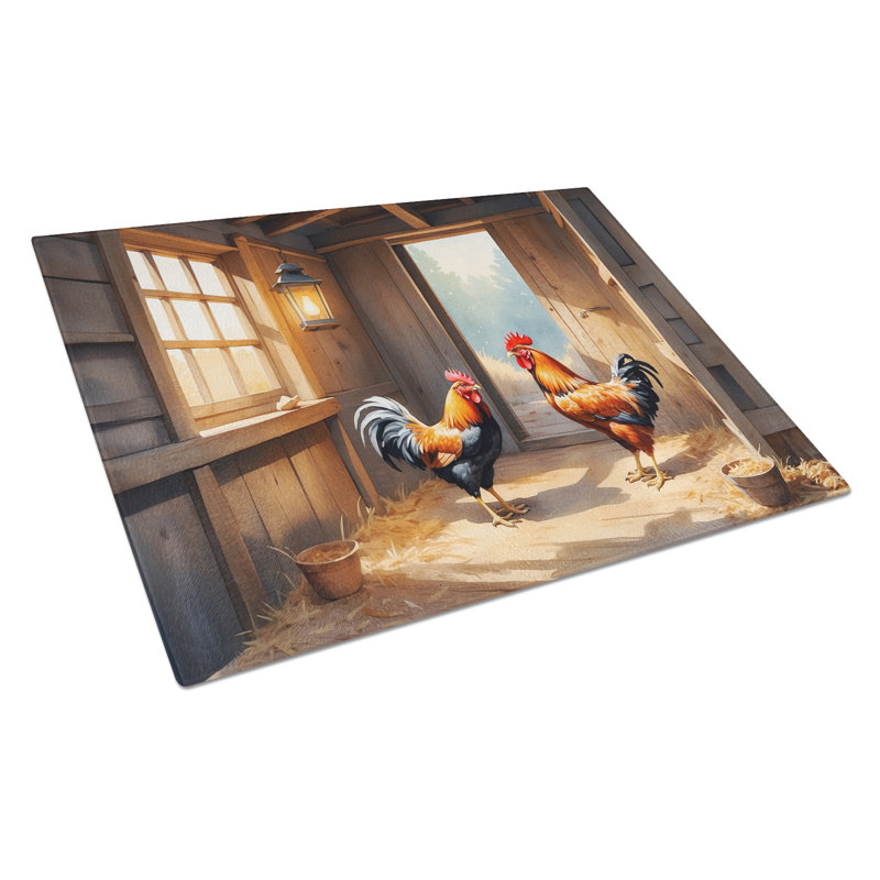 Chickens in the Coop Glass Cutting Board