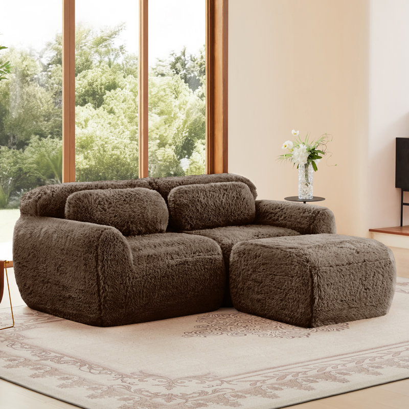Canapé modulaire rembourré en L de 80 po avec repose-pieds, Chocolat