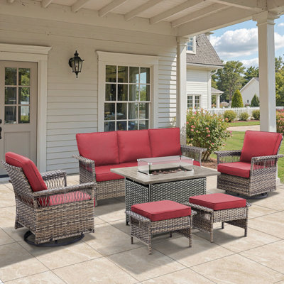 6-Piece Outdoor Patio Sofa Conversation Set With Fire Pit Table
