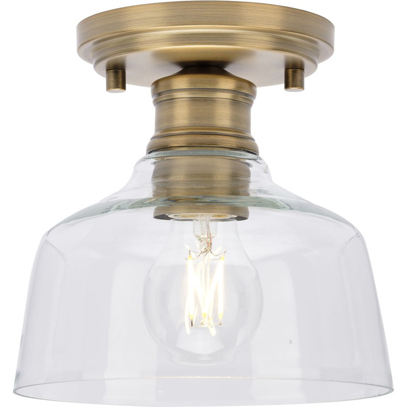 1 - Light Simple Bell Semi Flush Mount, Vintage Brass, 7" H x 7.62" W x 7.62 " D