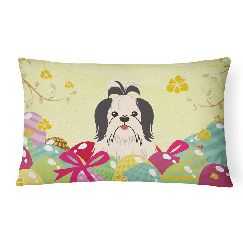 Easter Eggs Outdoor Throw Pillow, Black/White