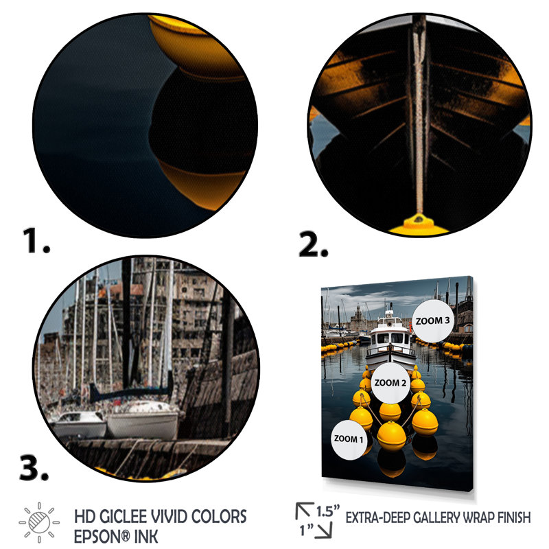Port Wharf Reflections I - impression, H 32 po x l 24 po x P 1 po, Cadre flottant noir