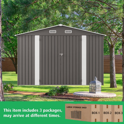 10x12FT Outdoor Storage Shed Large Metal Garden Shed with Double Door and Two Translucent Windows Waterproof Tool Shed for Backyard Patio Lawn Poolside ,Grey Color
