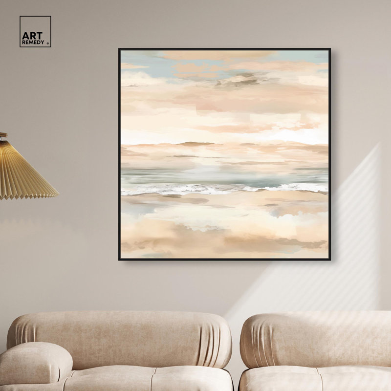 Art abstrait sur toile Roseat Skyfall II , H 41 po x l 41 po, Cadre flottant noir
