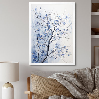 Blue And White Tree Blooms In Winter II - Tree Wall Art