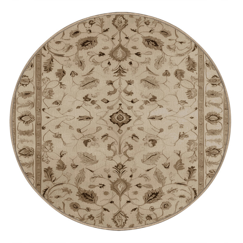 Tapis brun Tabriz lavable à la machine, Rond 3 pi