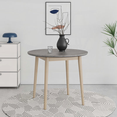 Table de salle à manger ronde minimaliste avec plateau intelligent et pieds en bois massif (36,1 po, sièges 4)