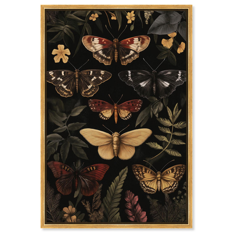 Toile ailée visiteurs III, décor botanique par , Cadre flottant doré, H 16 po x l 11 po