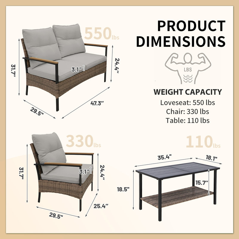 Nayellie 4 - Person Outdoor Seating Group with Cushions, Gray
