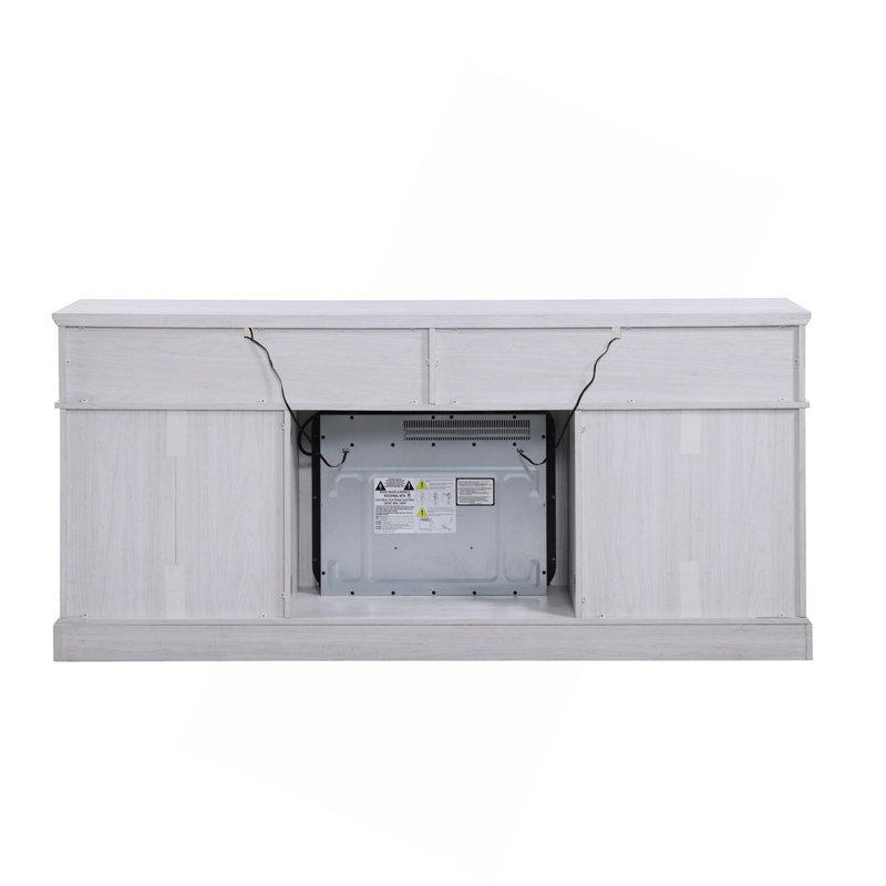 Meuble télé avec foyer et chauffage Iris, Blanc/noyer