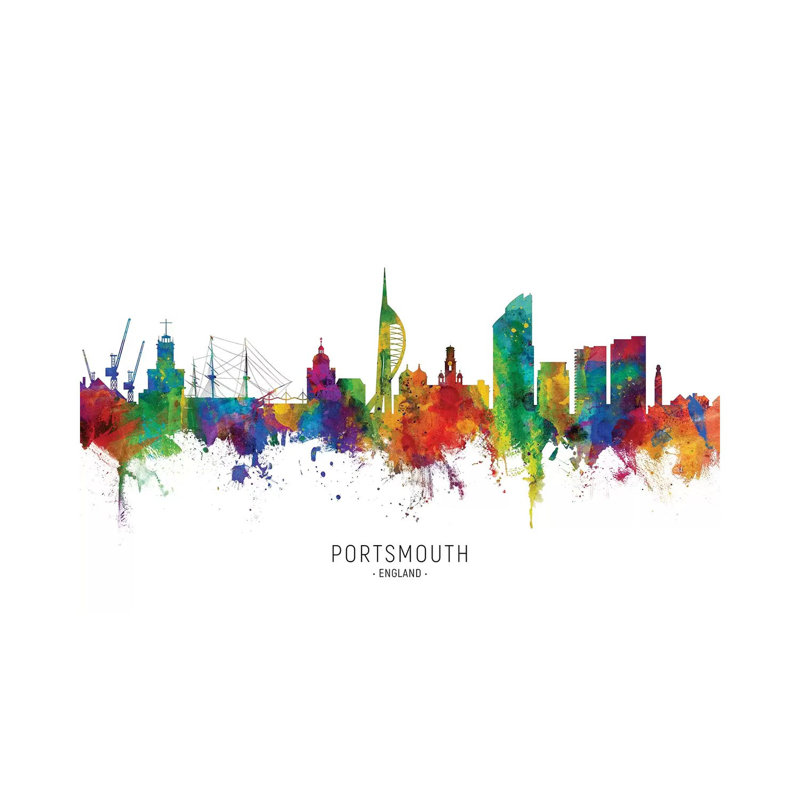 Portsmouth England Skyline by Michael Tompsett - Wrapped Canvas Painting, 20.32 cm H x 30.48 cm W