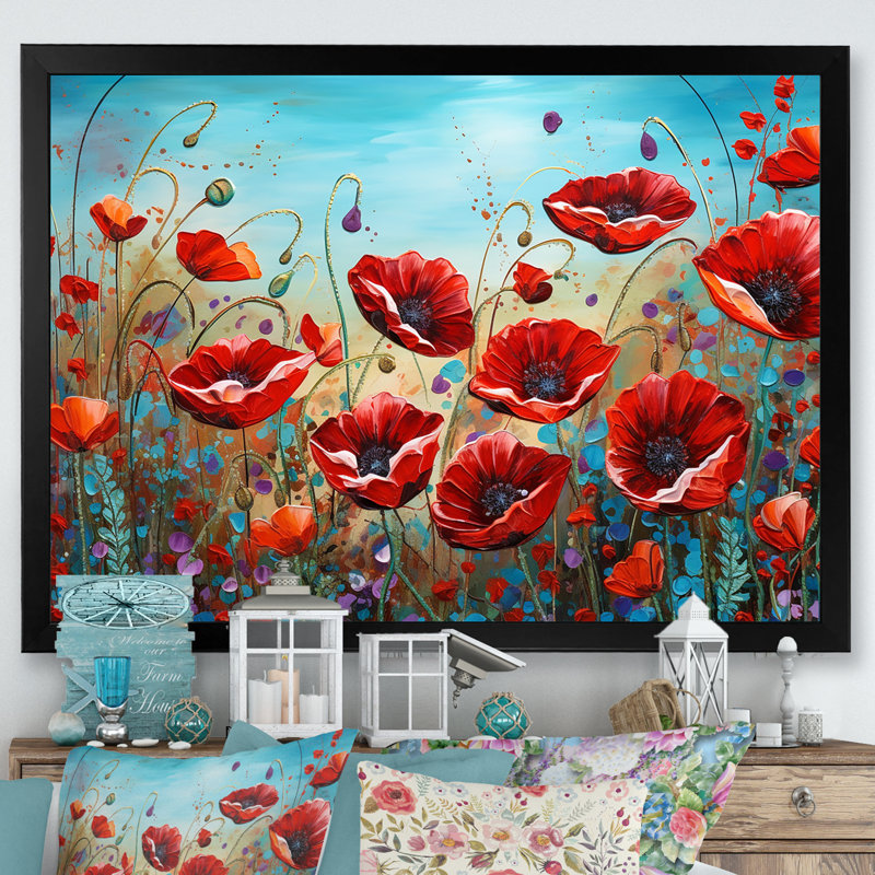Red Poppies Blossoming III - impression, H 34 po x l 44 po x P 1,5 po, Cadre simple noir