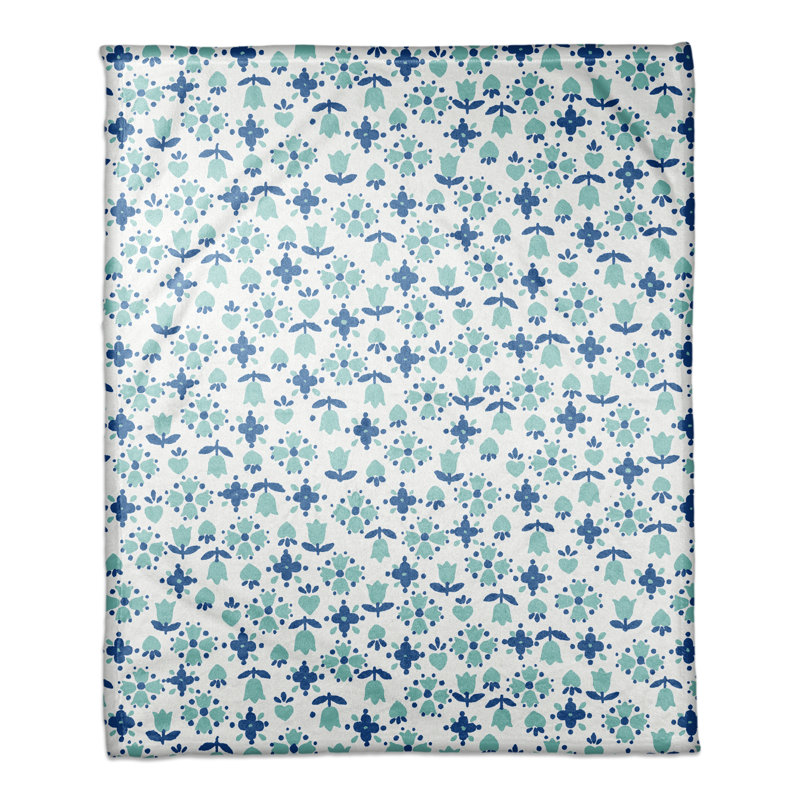  Couverture à motif tulipe, Bleu