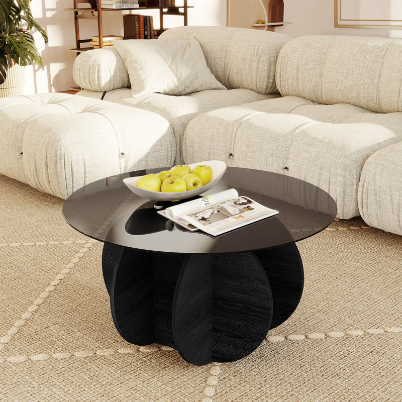 31.5" Round Glass Coffee Table, Black