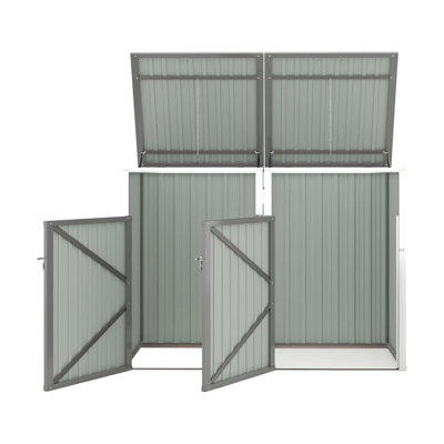 Garbage Bin Shed Stores 2 Trash Cans Metal Outdoor Bin Shed For Garbage Storage,54 Cubic Feet Of Space,Stainless Galvanized Steel, Bin Shed For Garden Yard Lawn,Grey