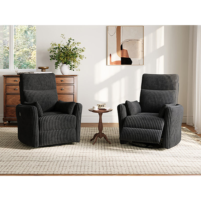  Fauteuil inclinable manuel berçant pivotant de 34 po Sherry (ensemble de 2), Effie - noir, Manual - Push Button