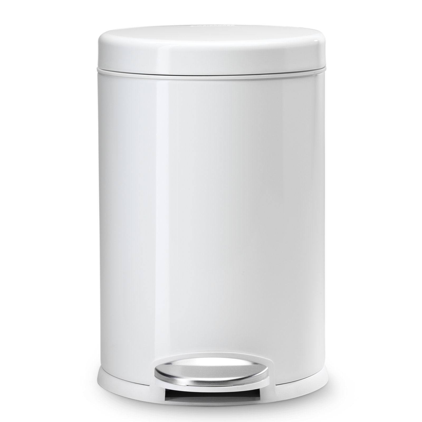 simplehuman 1.2gal Round Step-On Trash Can, White Steel
