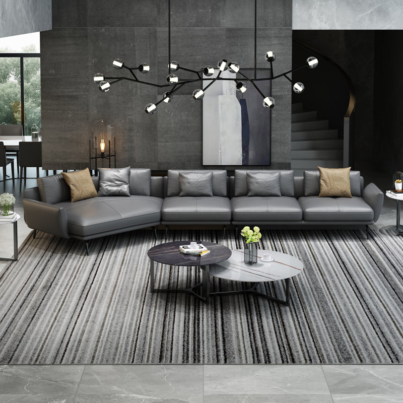 Galaxy Sectional, Left Hand Facing, Smokey Gray Genuine Leather