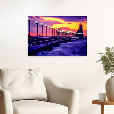 Lighthouse at sunset in Grand Haven Michigan USA 1 Piece Wrapped Canvas Wall Art