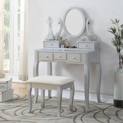 Ashley Wood Make-Up Vanity Table And Stool Set, Silver