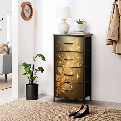 4 Drawer Dresser for Bedroom, Narrow Chest of Drawers, Wooden Top and Study Iron Frame 18"x37.5"-(WxH)