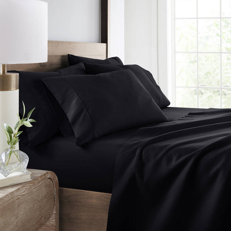 Ensemble de draps pour lit en microfibre brossée de 6 pièces Simply Soft, Noir