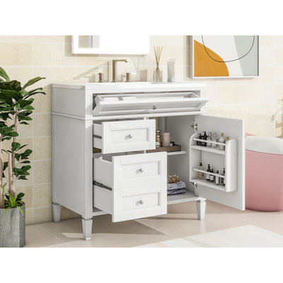 36'' Bathroom Vanity With Ceramic Sink, 2 Drawers & Tip-Out Drawer, Cabinet For Storage Modern And Spacious Thing