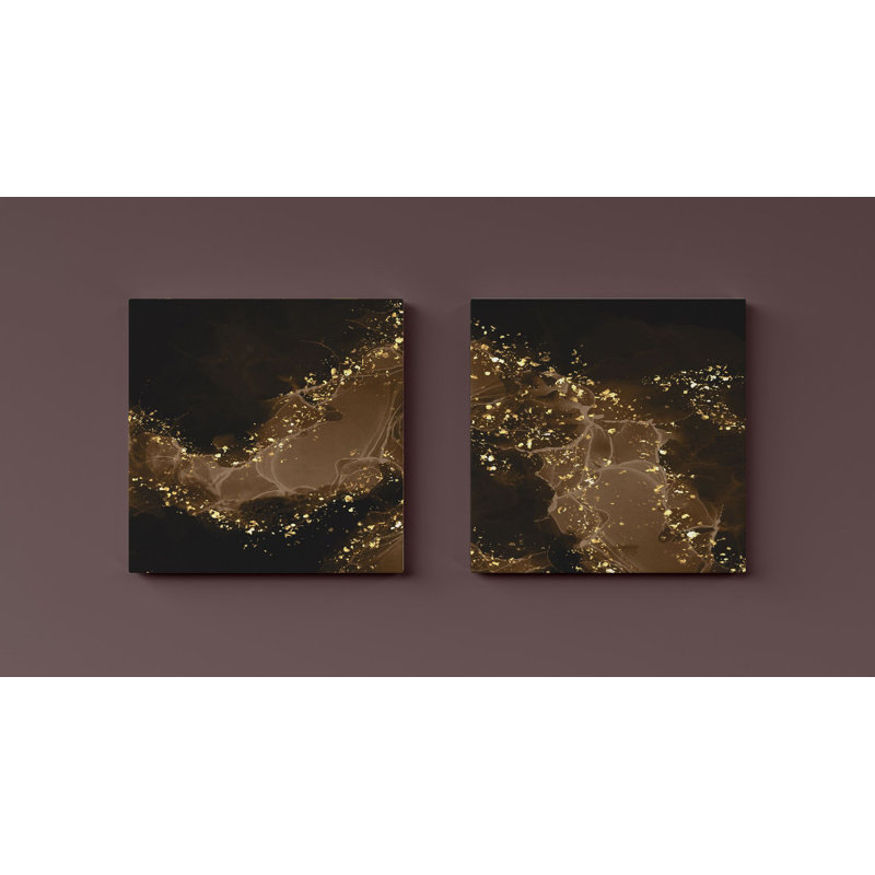 Stunning Decorative Canvas Painting Set (2 Pieces), Gold & Black, 15.7 x 15.7 inches Each | 100% Canvas with 100% Wooden Frame | Perfect for Home Decor, Modern Art Aesthetic, Elegant and Eye-Catching Design
