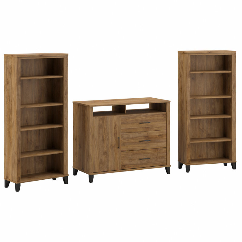 Anousha Office Credenza with Bookcases, Fresh Walnut