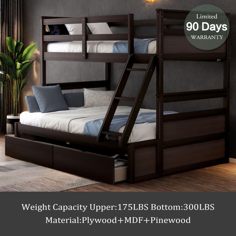 Twin Over Full Bunk Bed With Storage, Espresso