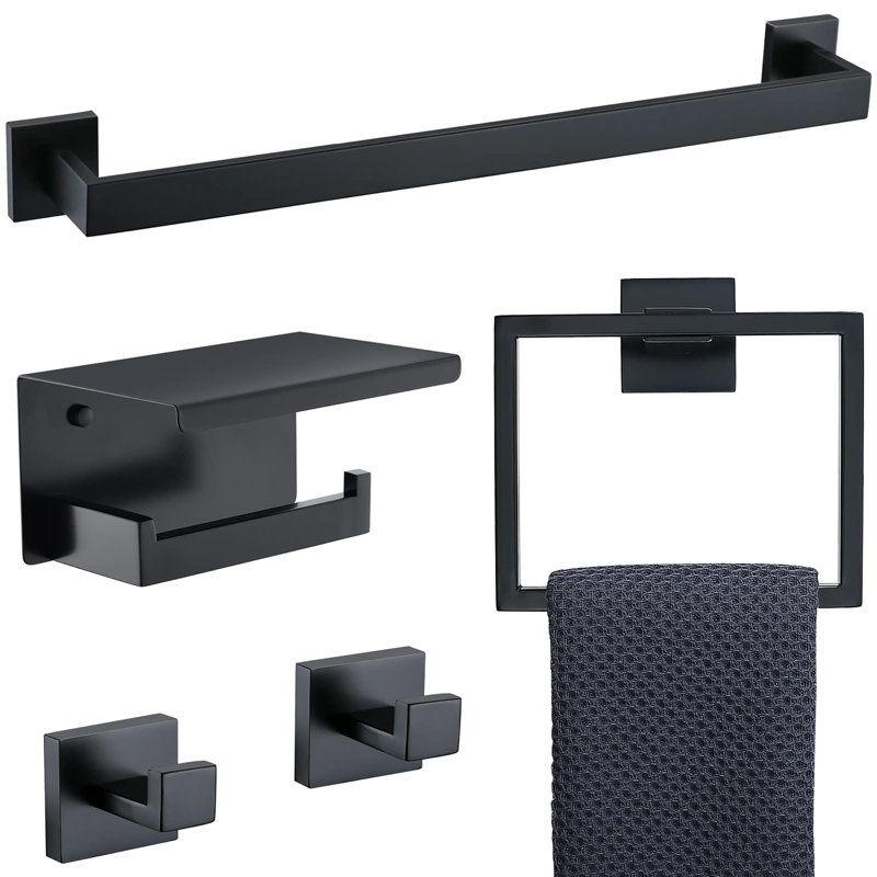 5 Piece Bathroom Stainless Steel Bathroom Accessories Set, Black