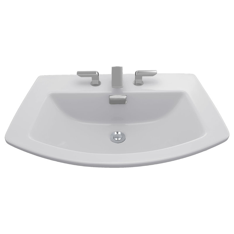 Lavabo de salle de bain encastré en porcelaine vitreuse avec trop-plein Soirée®, Blanc colonial, Entraxe de 8 po