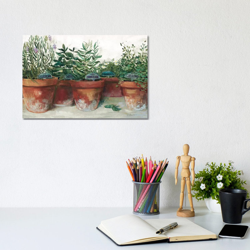 Pots of Herbs I White by Carol Rowan - Wrapped Canvas Graphic Art, 20.32 cm H x 30.48 cm W