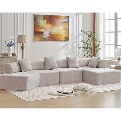 Spacious 4 Couch, Gray Boucle, No Assembly, Relaxing Home Decor Oversized , Combination, Assembly For Living Room