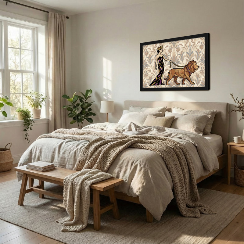 Imprimé à motif de grands animaux avec un lion en laisse, H 16 po x l 24 po
