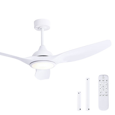 Judean 52 Inch LED Morden White Ceiling Fan with Remote Control Quite DC 6 Speeds Motor 3 Colour Temperature for Living Room Master Bedroom Decor Patios