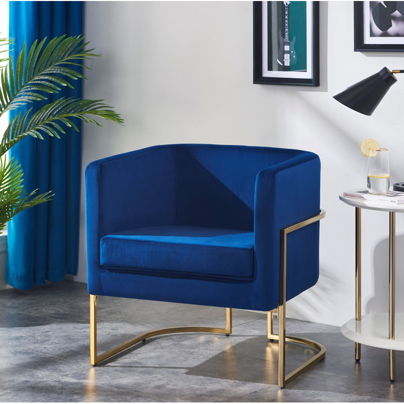 Fauteuil demi-tonneau en polyester 28 po Breccan, Bleu foncé