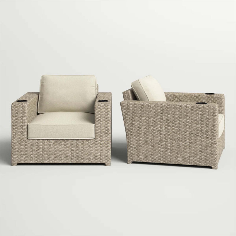 Fauteuil club en osier, 2, Crème, Beige