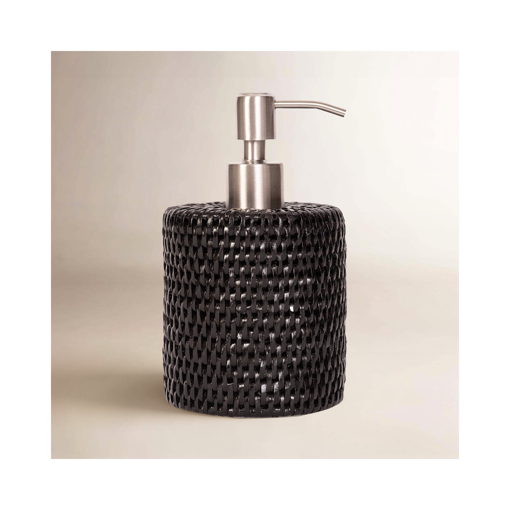 Artifacts Rattan™ Stainless Steel Polished Finish Soap Pump Dispenser, Tudor Black