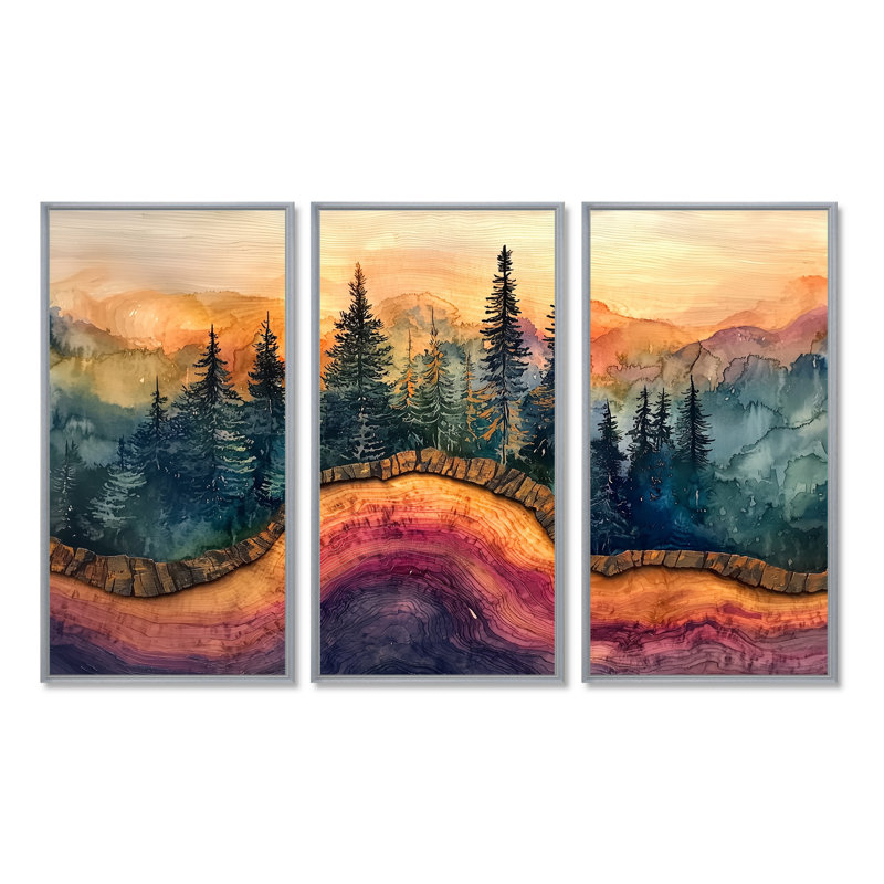 «Color of Giants Tree In A Forest Landscape», ensemble de 3 impressions sur bois, H 40 po x l 60 po, Argent argent