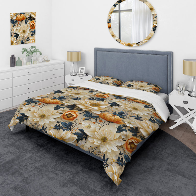 Ensemble de housse de couette Mosaic Inspired Floral Serenity I, Housse de couette simple + 1 taie décorative stan