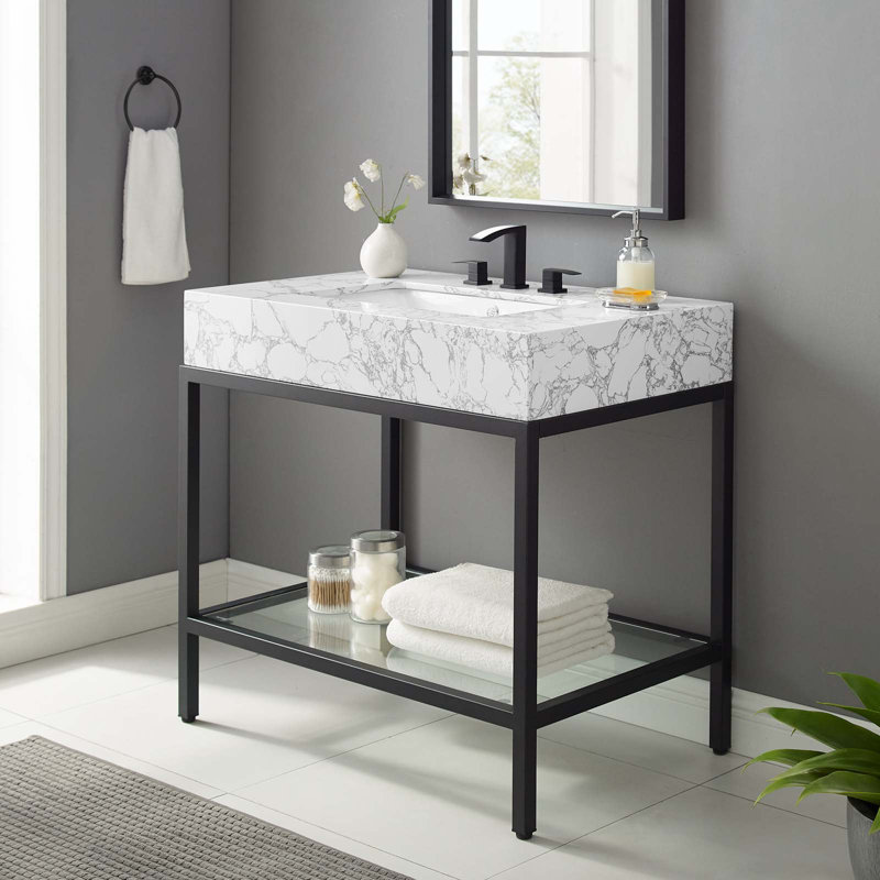 Modway Kingsley 36" Stainless Steel Bathroom Vanity, Black