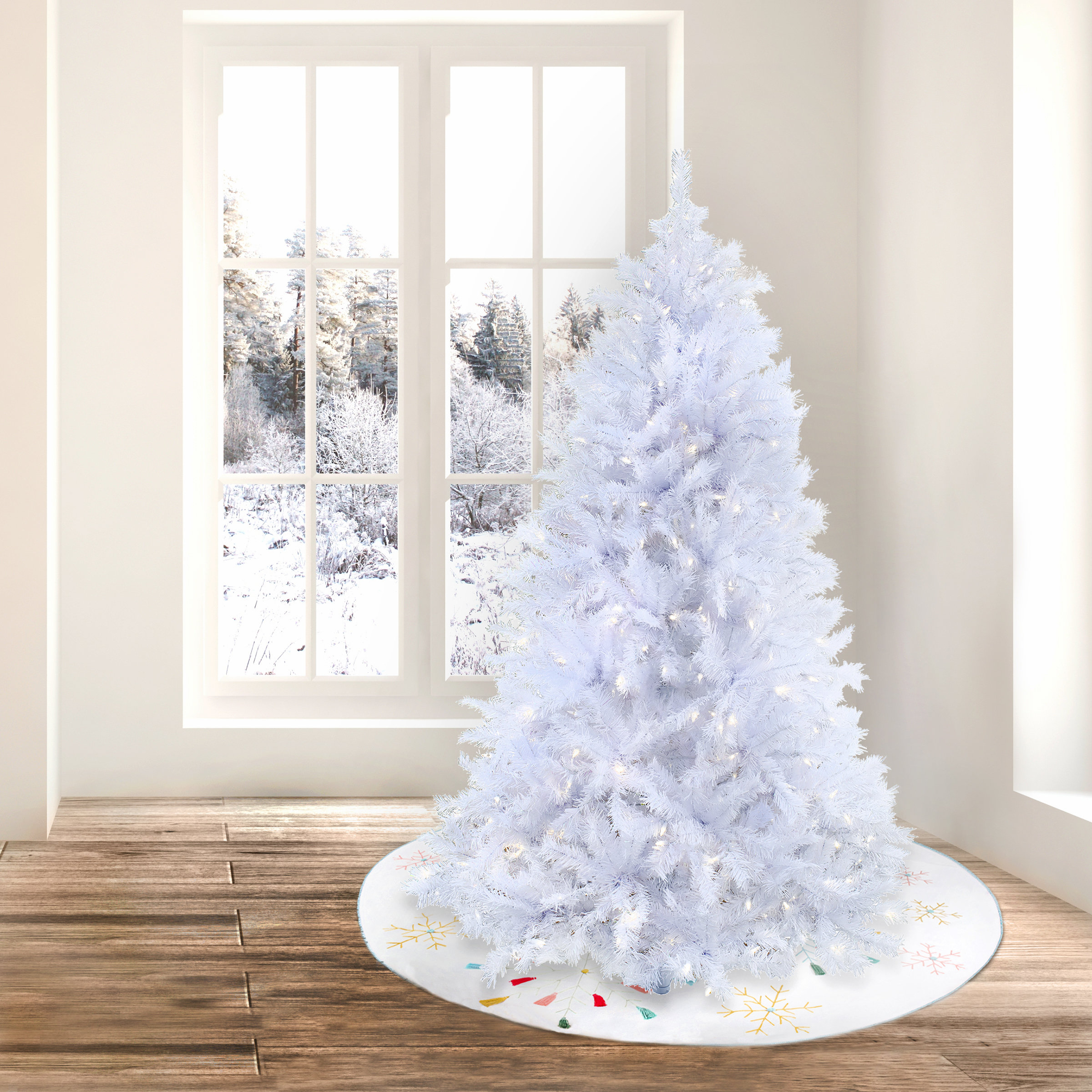 National Tree Company Millville White Hinged Tree with PowerConnect