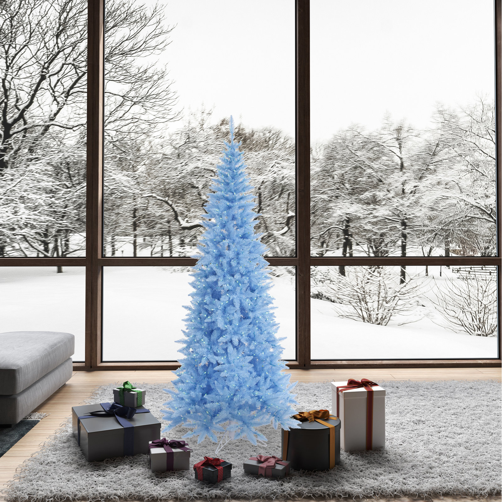 Sky Blue Fir Lighted Artificial Fir Christmas Tree, 6.5' H