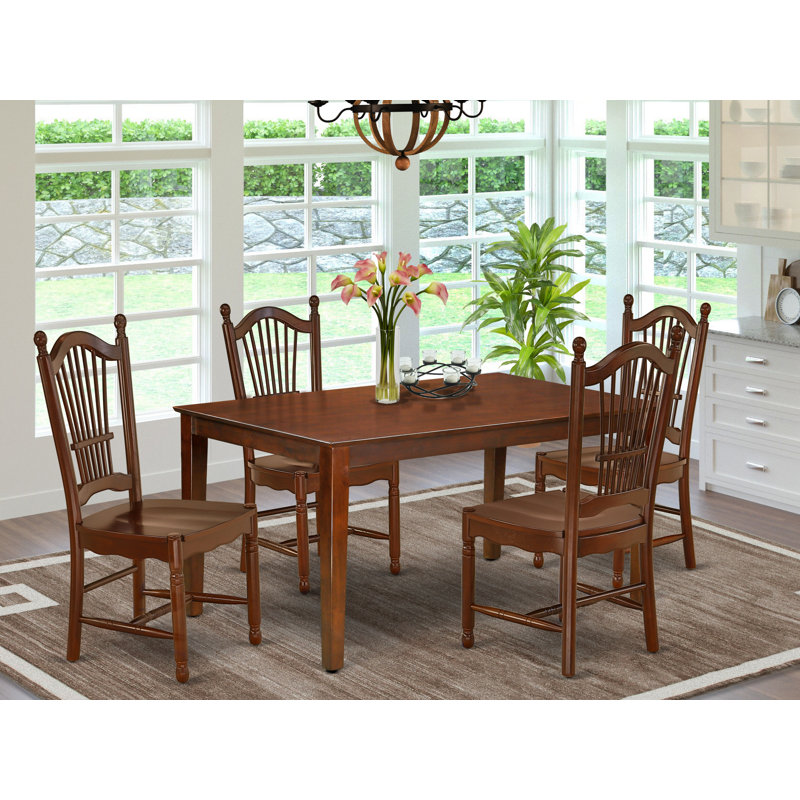 5 Piece Dining Table Set for 4 Includes a Rectangle Kitchen Table and 4 Dinette Chairs, 36x60 Inch, Mahogany, Mahogany
