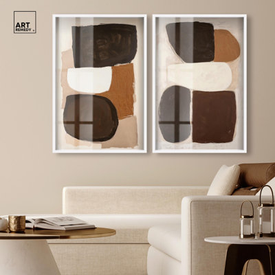 «Asymmetric Balance Set Shadowbox Print Abstract Boho Art Set» par Art Remedy, cadre blanc, 24 x 36
