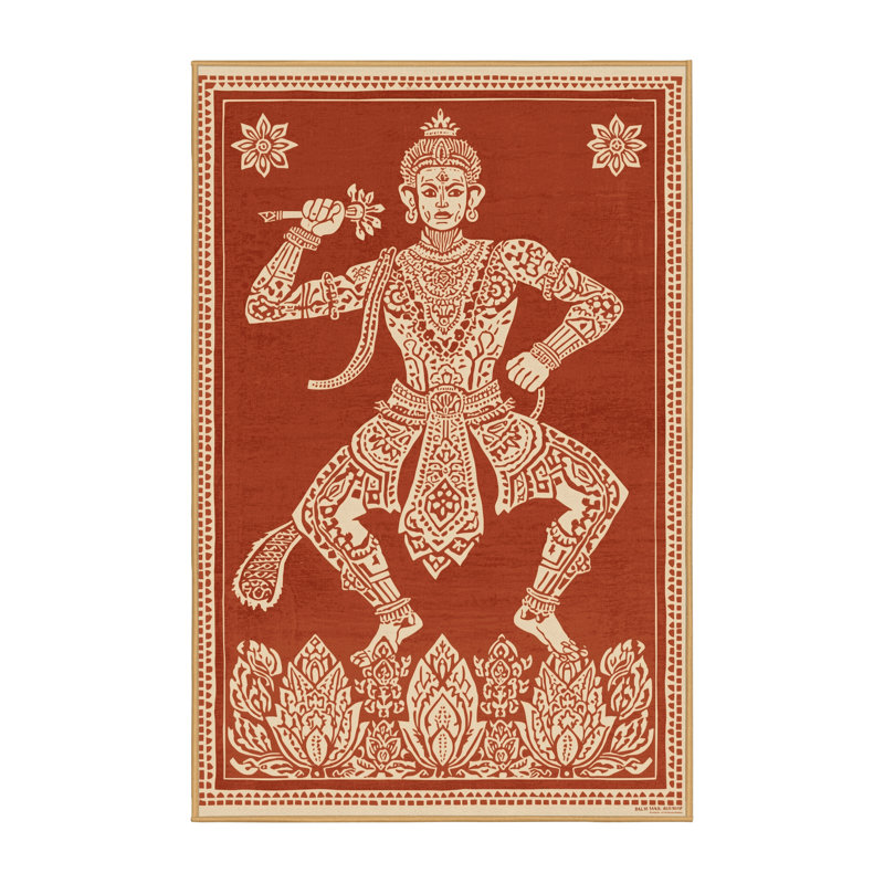 Tapis lavable à la machine à motif de blocs d'inspiration mondiale en brun - reliure brun clair, 8 x 10
