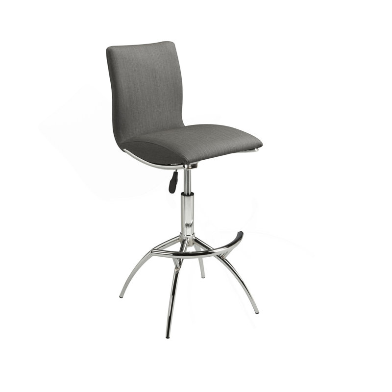 Tabouret de bar moderne à texture réglable en similicuir / chrome de couleur grise